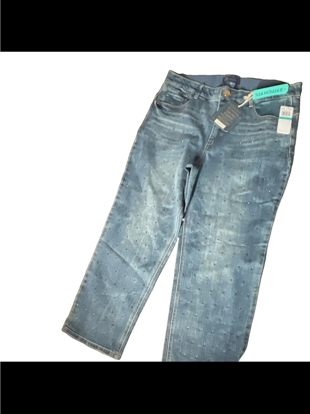 Democracy Women’s Straight Jeans in Light Blue with Stud Accents